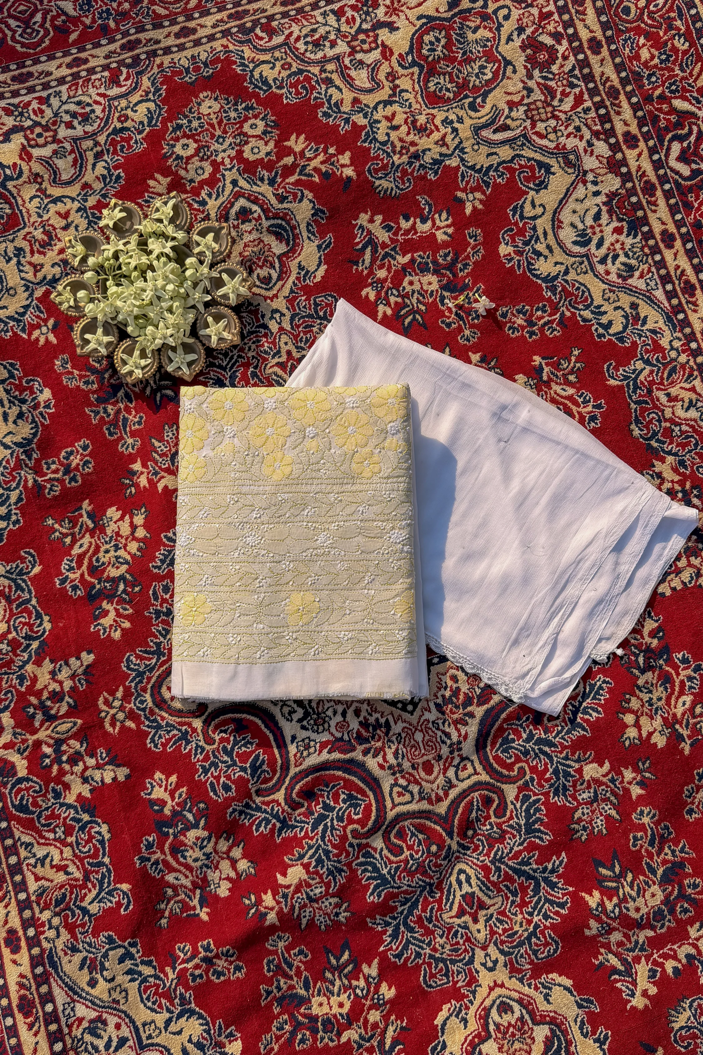 Arsh HandCrafted Pure Cotton Unstitched Chikan Suit Set